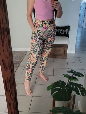 Jams World Floral Zebra Print Joggers - Pink, Yellow & Green